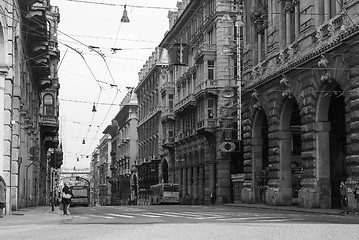 Image showing Black and white Via XX Settembre colonnade in Genoa