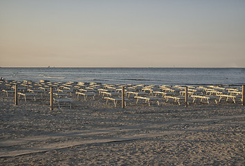 Image showing Deckchairs and umbrellas on the adriatic coast