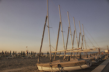 Image showing bathhouse and sailing boats on the seaside