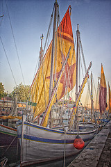 Image showing Sailing and engine boats in the harbour channel