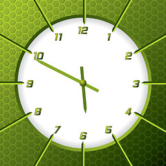 Image showing Cool green clock with hexagon background