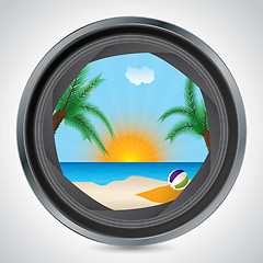 Image showing Sunny beach seen through camera lens 
