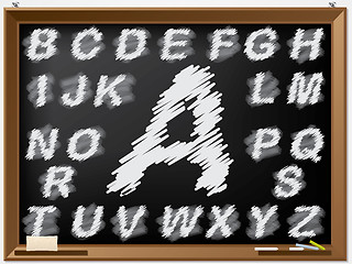 Image showing Upper case scribbled abc on blackboard