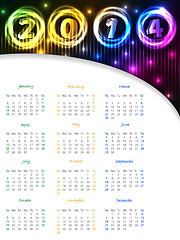 Image showing Glowing colors calendar for 2014