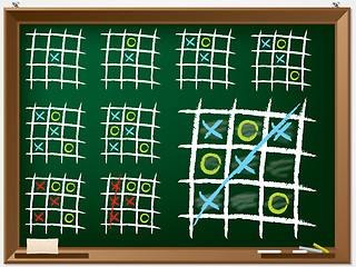 Image showing Tic tac toe variations on chalkboard