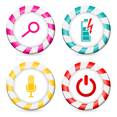 Image showing Striped button designs with various icons 