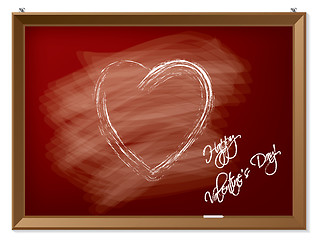 Image showing Valentine heart drawn on red chalkboard