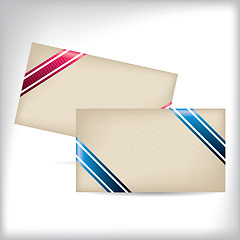 Image showing Striped and dotted business cards with ribbons