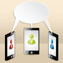 Image showing Smartphone conference illustrated with speech bubble