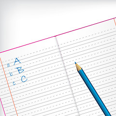 Image showing First grade copybook with pencil