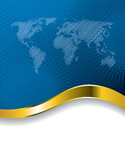 Image showing Blue business brochure design with world map and halftone