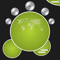 Image showing Website template with metallic buttons and world map