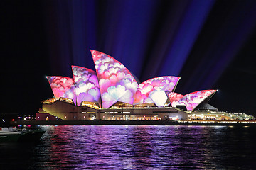 Image showing  Sydney Opera House covered in flowers during Vivid Sydney 