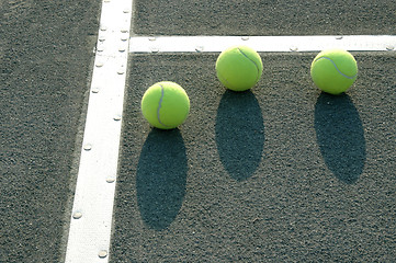 Image showing three tennis balls in the corner