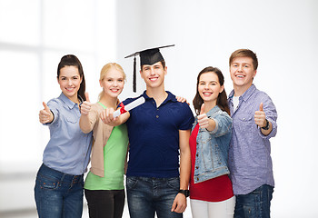 Image showing group of students with diploma showing thumbs up