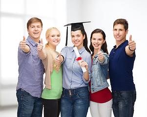 Image showing group of students with diploma showing thumbs up