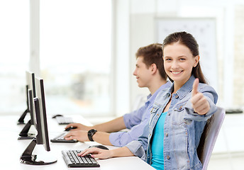 Image showing two smiling students in computer class