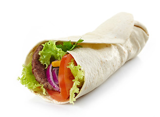 Image showing Wrap with meat and vegetables