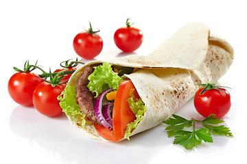 Image showing Wrap with meat and vegetables