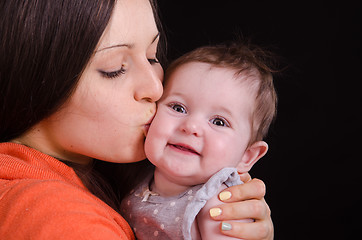 Image showing Mom kisses the baby of six months