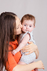 Image showing Young mother kissing her daughter