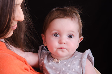 Image showing Portrait six month baby on mother hands