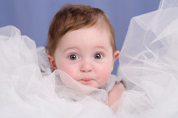 Image showing Six-month baby girl sitting in an air fabric