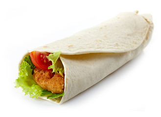 Image showing Wrap with fried chicken and vegetables