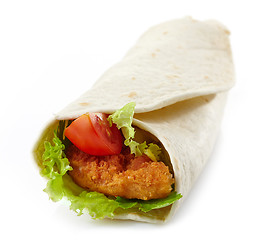 Image showing Wrap with fried chicken and vegetables