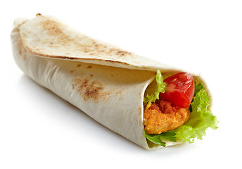 Image showing Wrap with fried chicken and vegetables