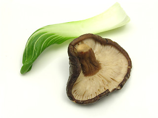 Image showing Shiitake and pak choi on white background