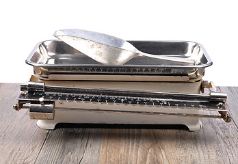 Image showing Old kitchen scales on white