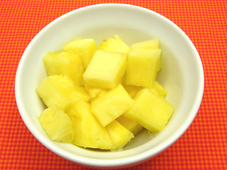 Image showing Pieces of pineapple in a white bowl of chinaware