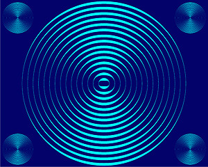Image showing Four small and one big  light blue circles on dark blue background