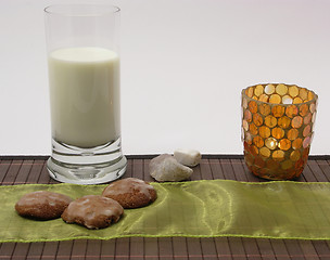 Image showing Selfmade christmas cookies with milk