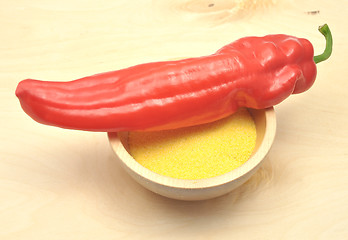 Image showing Detailed but simple image of red paprika and polenta