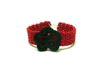 Image showing Hand worked crocheted bracelet with one crocheted bloom