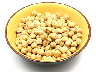 Image showing One bowl of ceramic with garbanzos on white