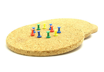 Image showing Round cork disk with muli coloured pins