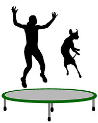 Image showing Woman and dog trampoline