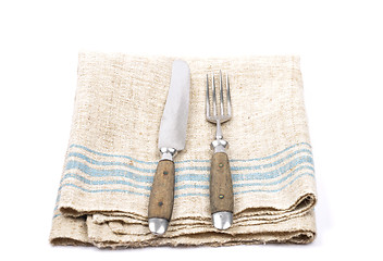 Image showing Ancient cutlery on linen