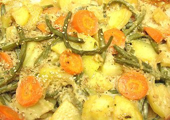 Image showing The close-up view on a vegetarian vegetable casserole