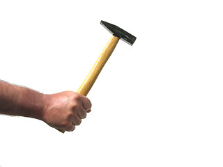 Image showing Man hold a hammer in his hand on white background