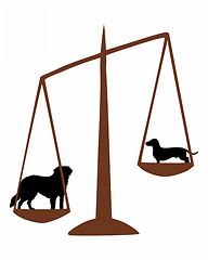 Image showing Saint Bernard and sausage dog on a balance