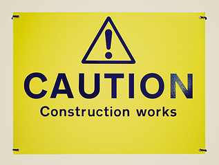 Image showing Retro look Caution construction works