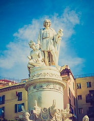 Image showing Retro look Columbus monument in Genoa