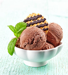 Image showing Chocolate ice cream in a bowl