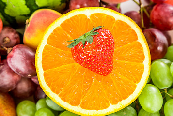 Image showing Fresh Orange and strawberries