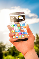 Image showing Smartphone with transparent screen in human hands.