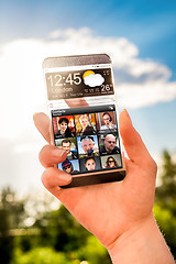 Image showing Smartphone with transparent screen in human hands.